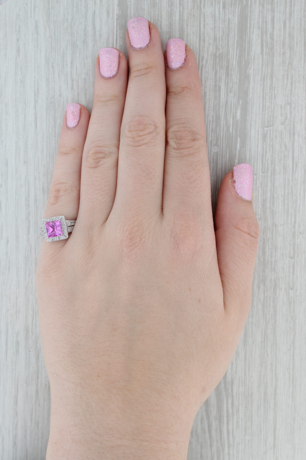 Gray 2.63ctw Lab Created Pink Sapphire Diamond Ring 10k White Gold Size 6.5