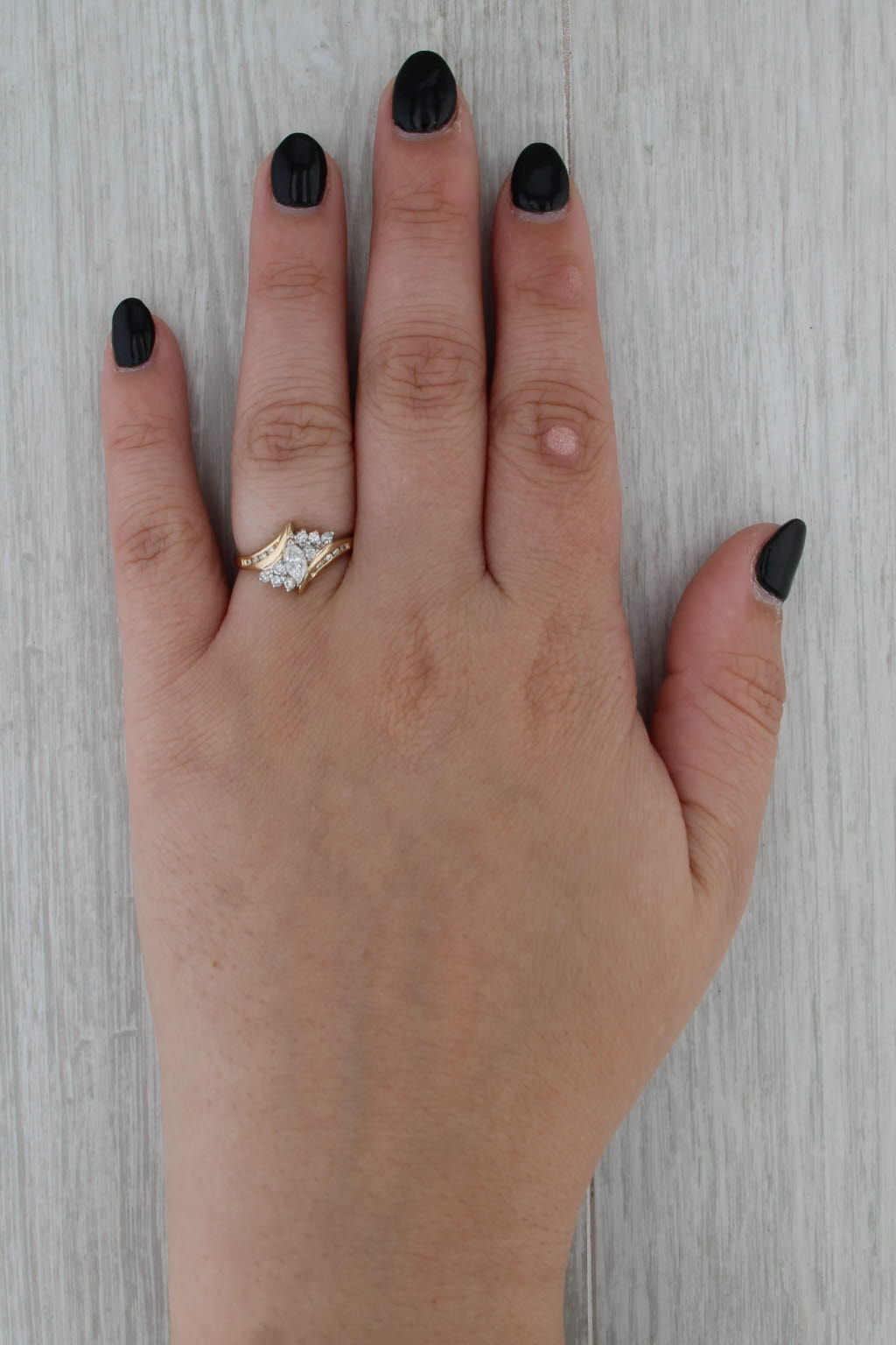 0.49ctw Marquise Diamond Bypass Ring 14k Yellow Gold Size 6.75 Engagement