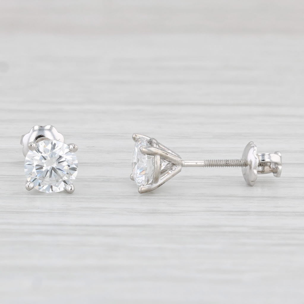 Light Gray New 1.28ctw Round Diamond Stud Earrings 14k White Gold GIA Pierced Screw Back