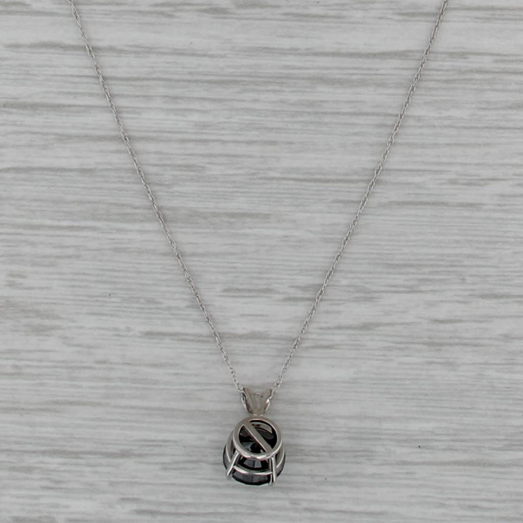 1.80ct Black Diamond Solitaire Pendant Necklace 14k White Gold 18" Rope Chain