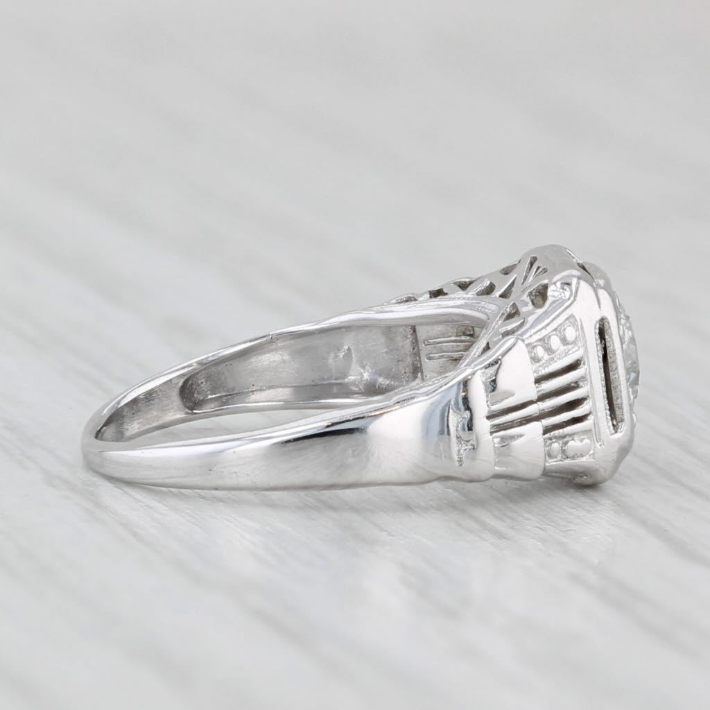 Light Gray Vintage 0.30ct Diamond Round Solitaire Engagement Ring 18k White Gold Size 2