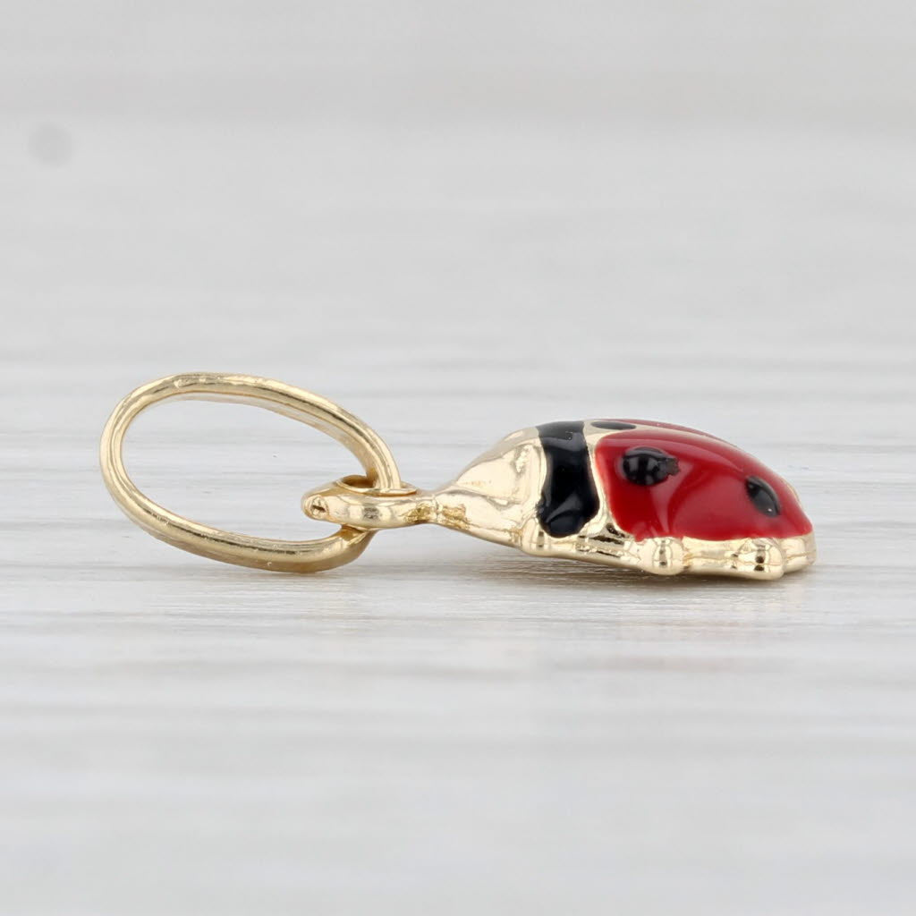 Light Gray Ladybug Pendant 14k Yellow Gold Enamel Good Luck Charm