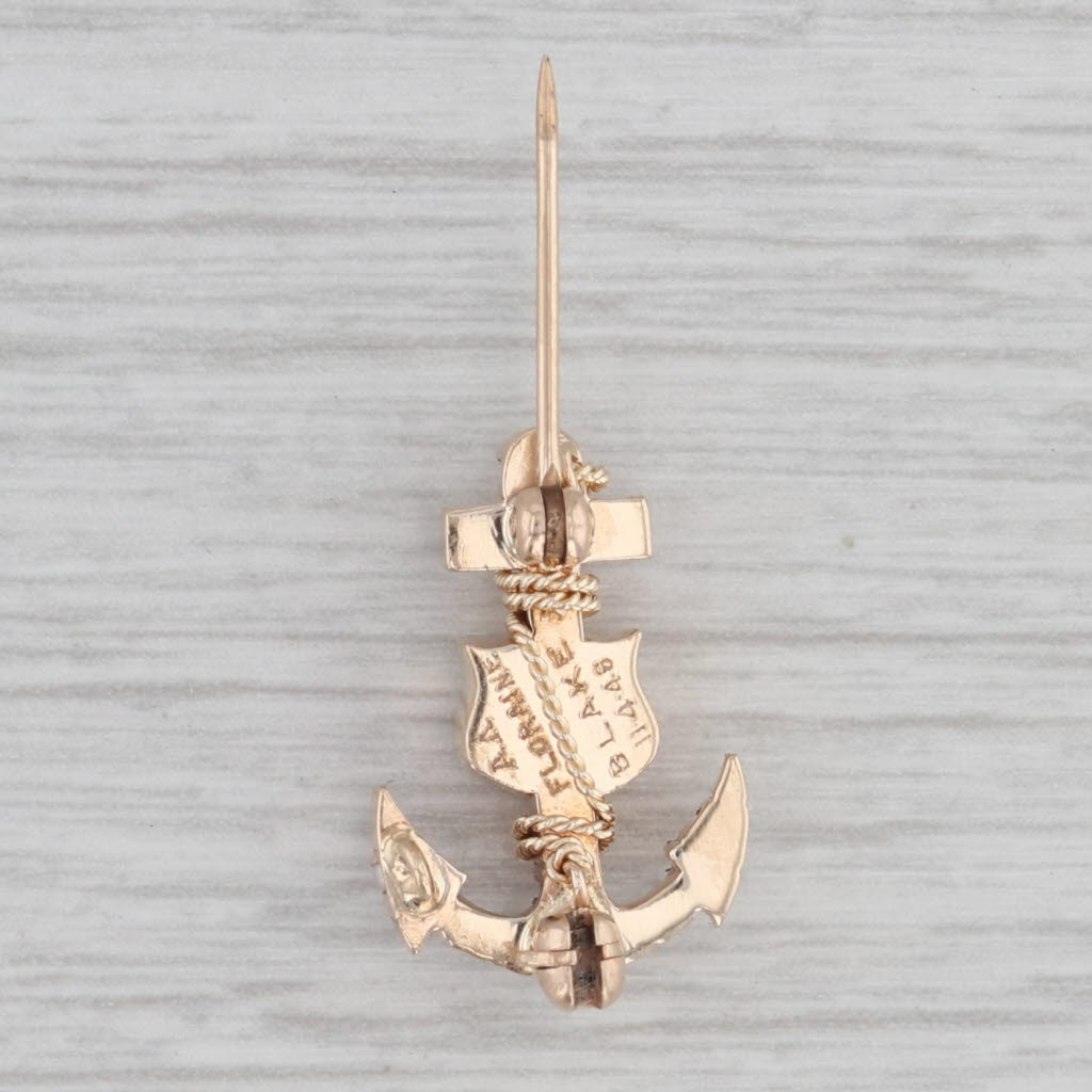 Gray Vintage Delta Gamma Sorority Anchor Badge 10k Yellow Gold Pearls Greek Pin