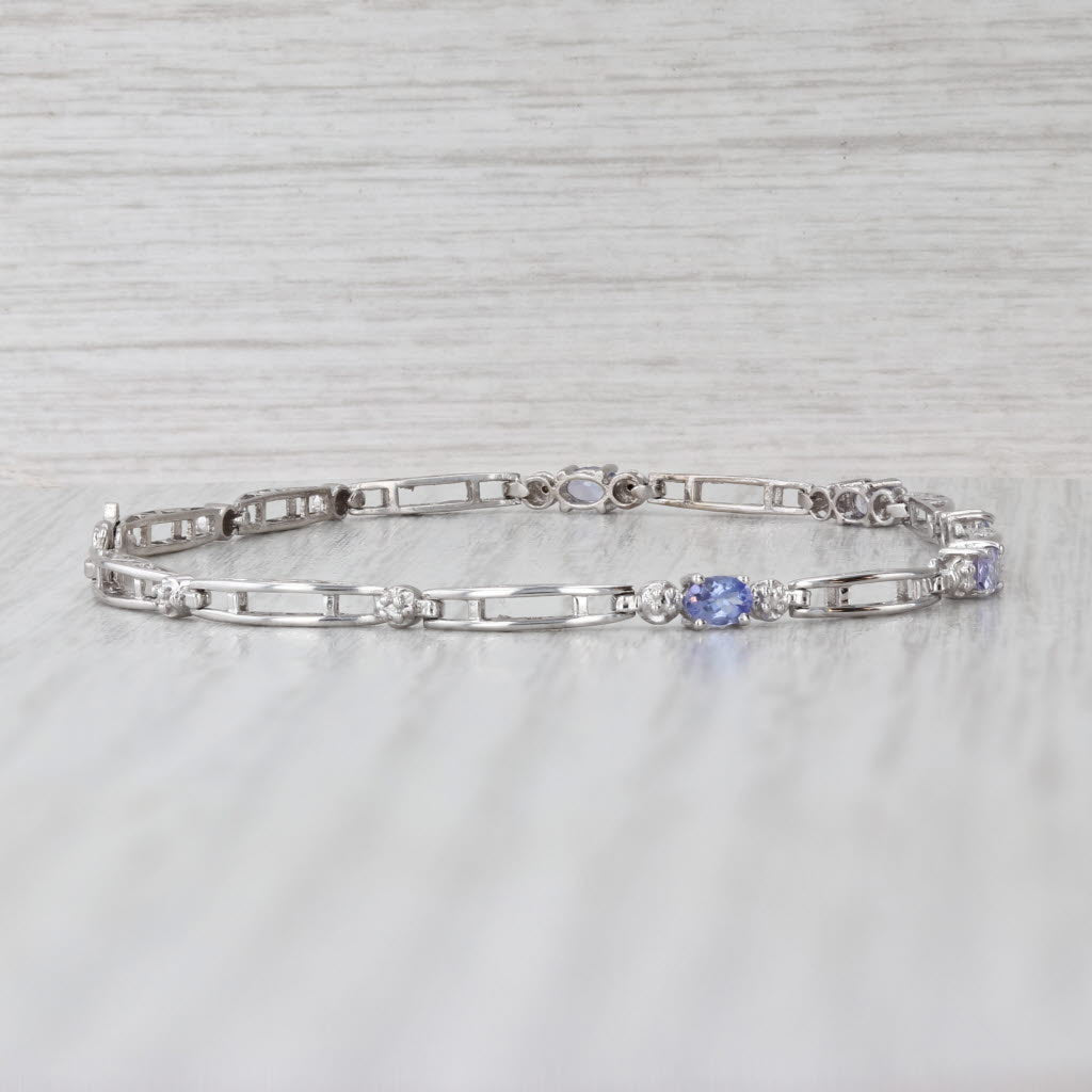 0.55ctw Tanzanite Diamond Tennis Bracelet 7" 3mm 10k White Gold