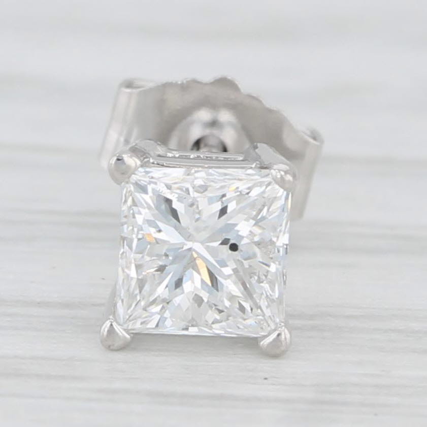 Light Gray SINGLE 0.45ct Princess Solitaire Diamond Stud Earring 950 Platinum