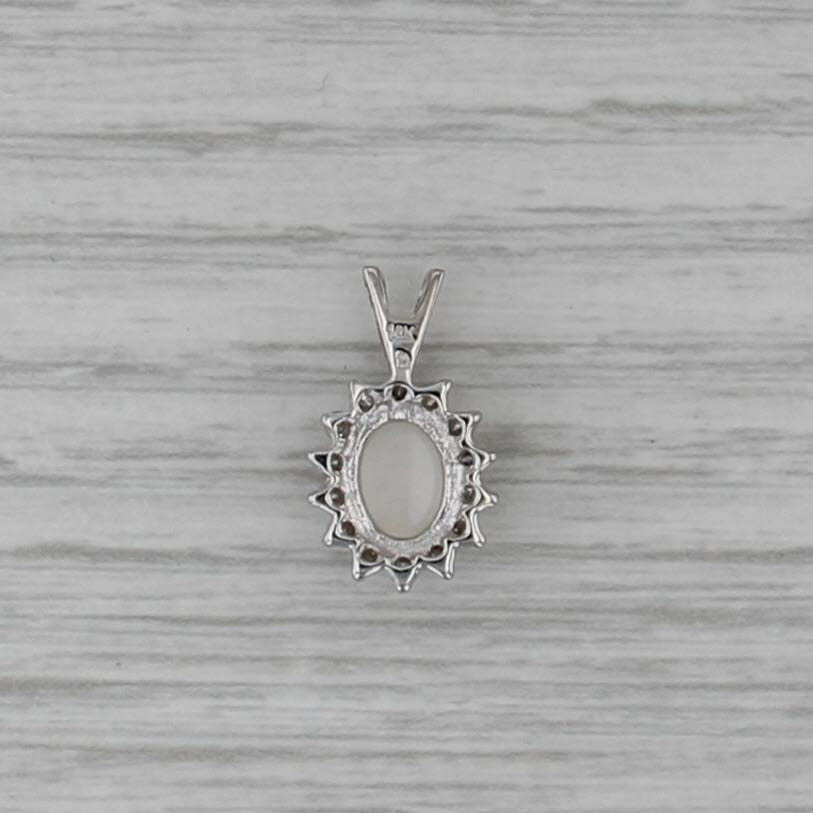 Oval Opal Cabochon Diamond Halo Pendant 14k White Gold Small Drop