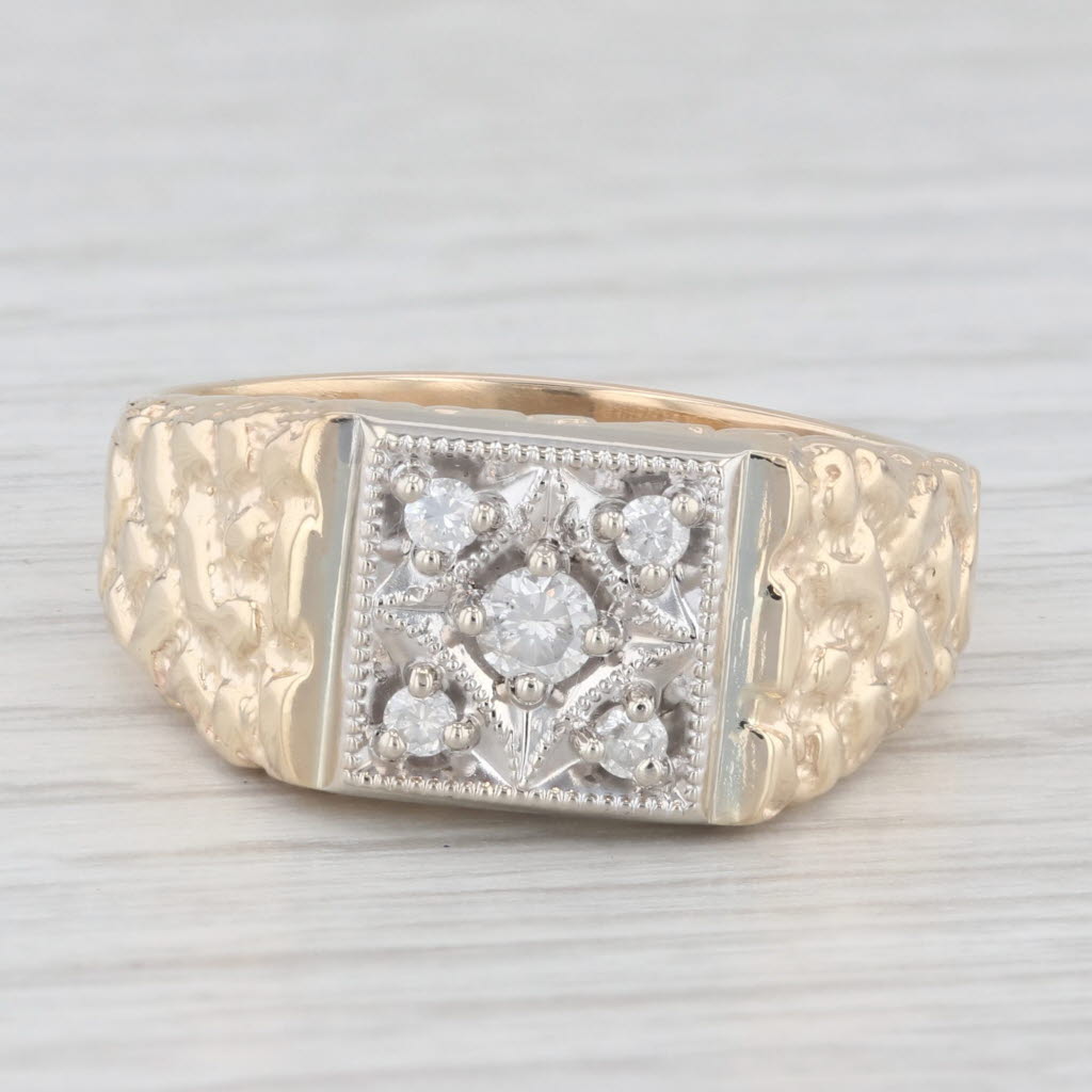 Light Gray 0.18ctw Diamond Cluster Men's Ring 10k Yellow White Gold Size 10.5 Nugget Band