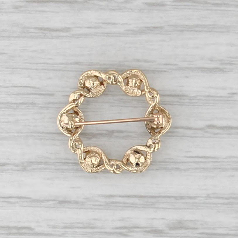 Cultured Pearl Wreath Pin 14k Yellow Gold Small Brooch