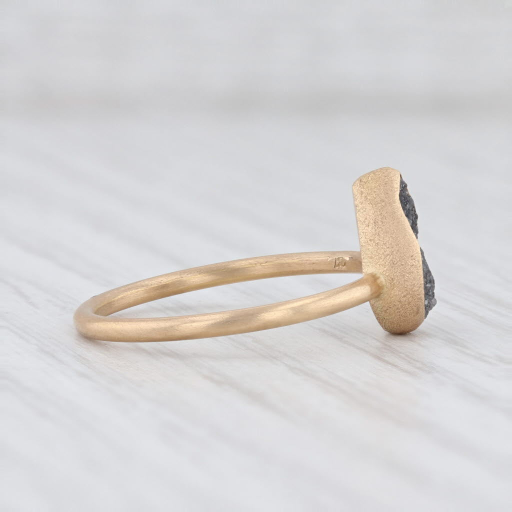 New Nina Wynn Black Druzy Quartz 18k Yellow Gold Size 7 Teardrop