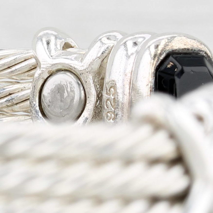 Light Gray Black Glass X Pattern Cuff Bracelet Sterling Silver 6.75"