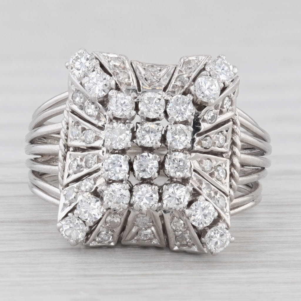 Light Gray 0.76ctw Diamond Cluster Ring 14k White Gold Size 7.5 Cocktail