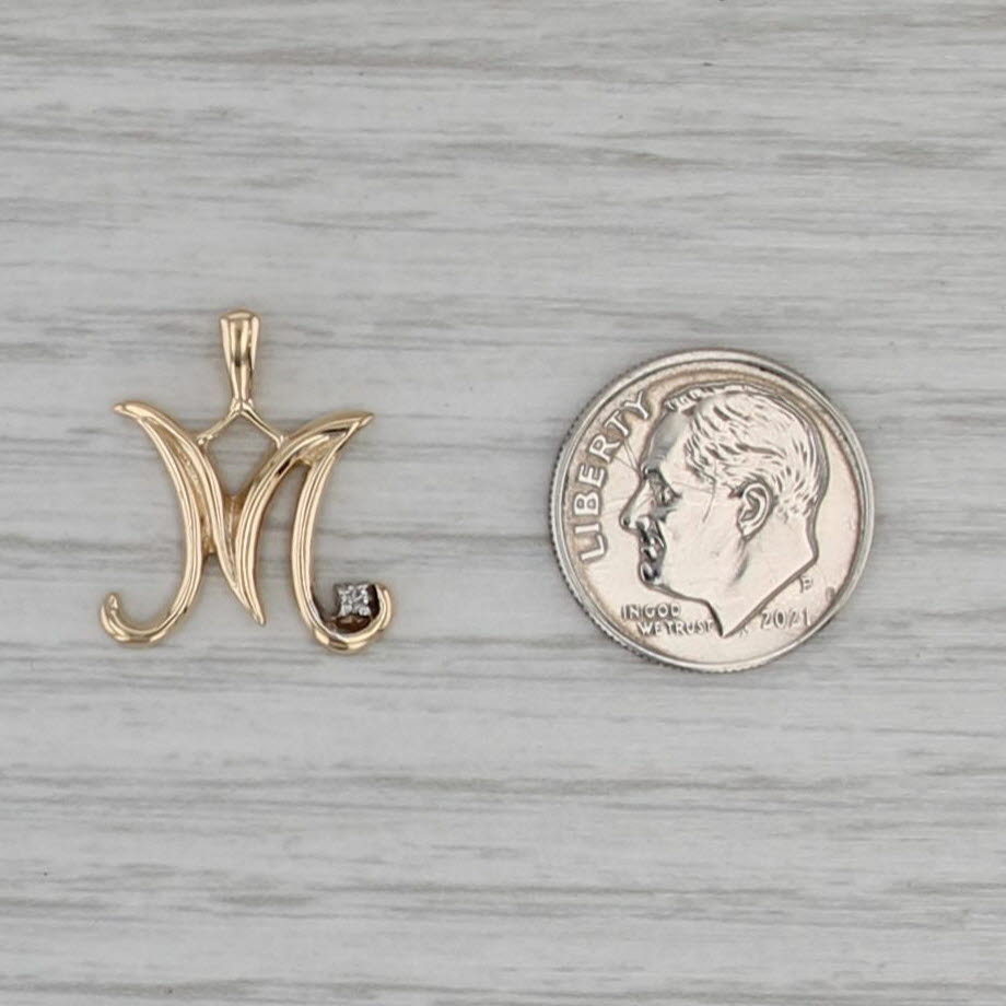Scripted Letter Initial M Pendant 14k Yellow Gold