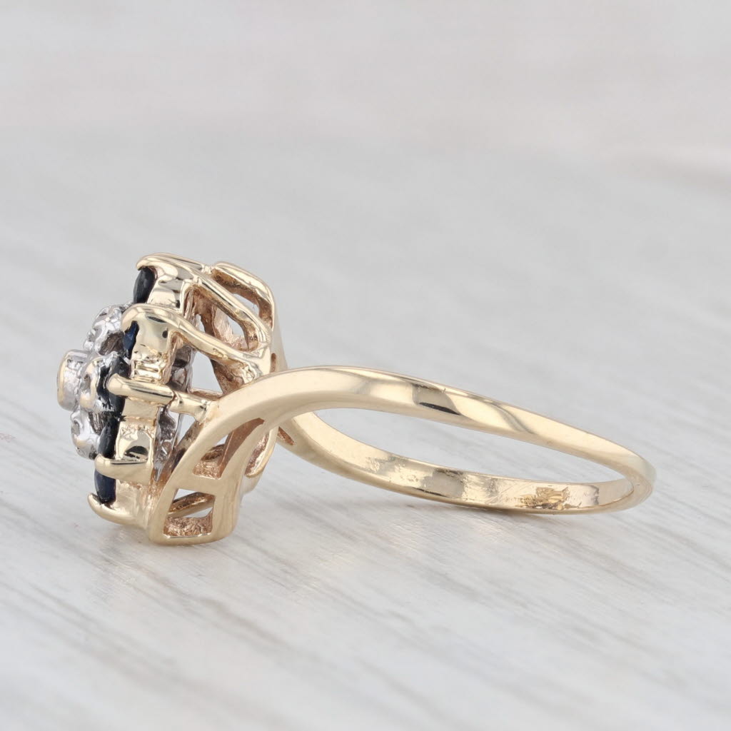Light Gray 0.60ctw Blue Sapphire Flower Ring 10k Yellow Gold Sz 4.75 Bypass Diamond Accents