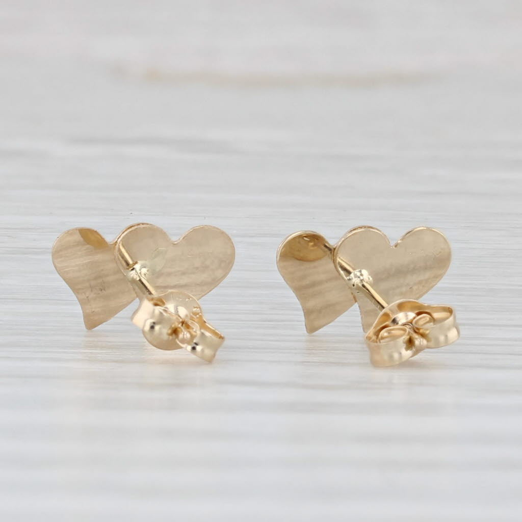 Light Gray Double Hearts Stud Earrings 14k Yellow Gold