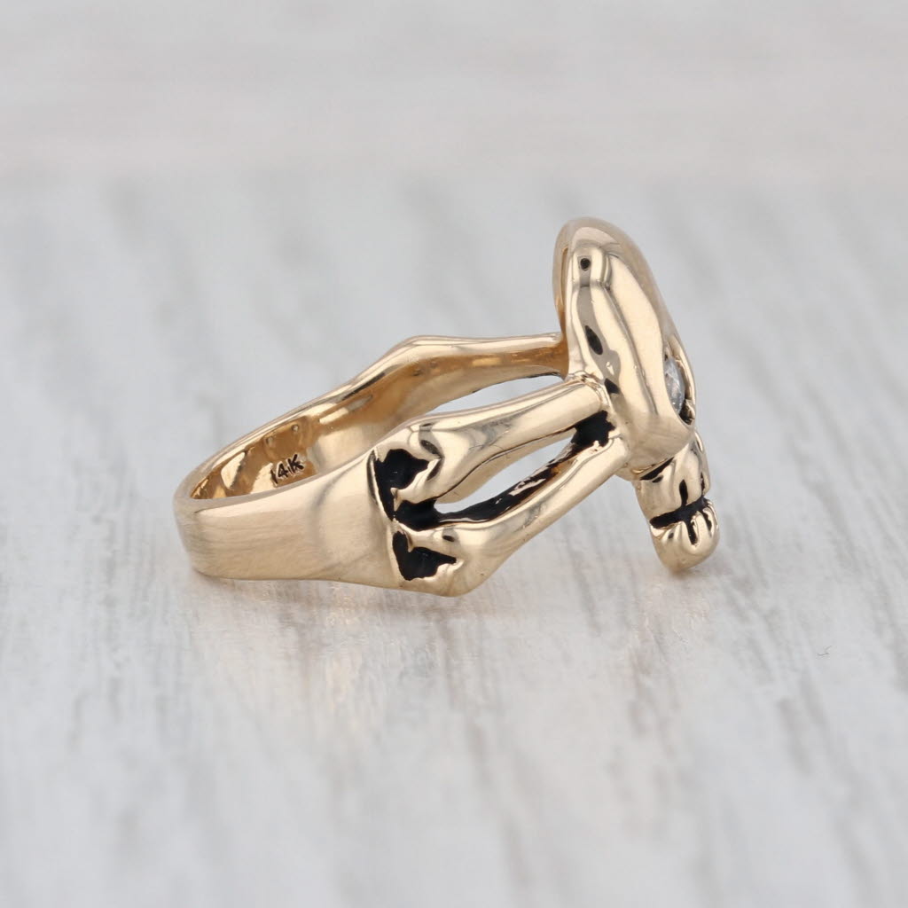 Gothic Biker Skull Ring Cubic Zirconia 14k Yellow Gold Size 6.5