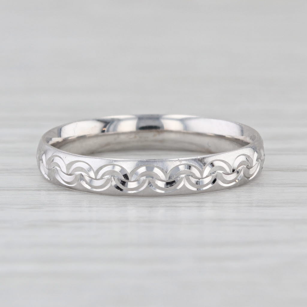 Swirl Pattern Band 14k White Gold Size 5-5.25 Stackable Wedding Ring