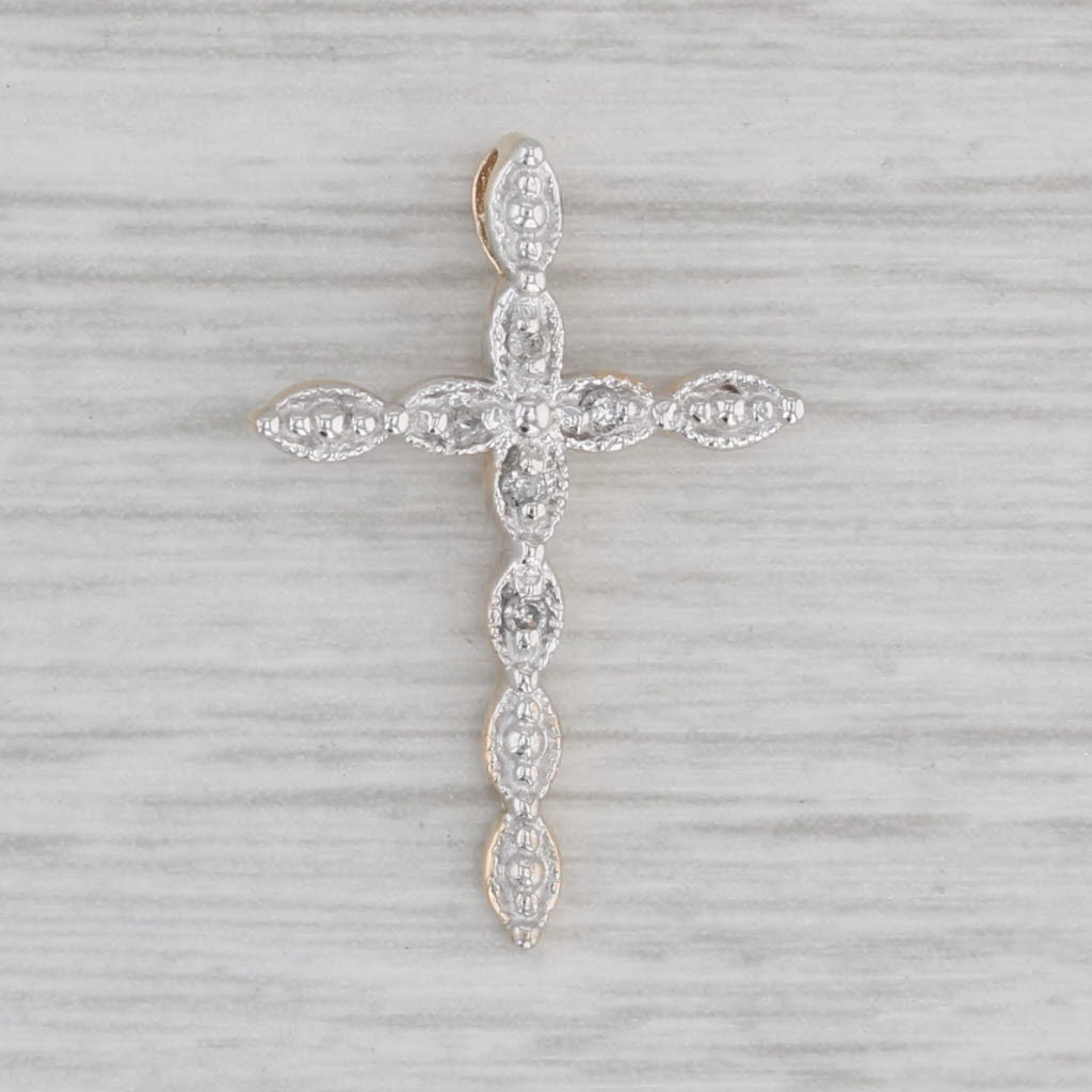 Gray Diamond Accented Cross Pendant 10k Gold Small Drop