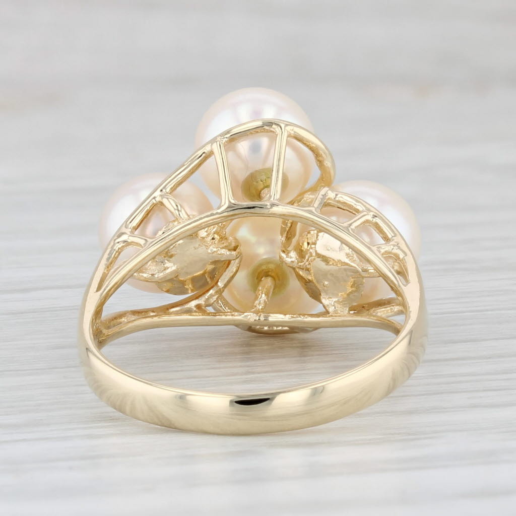 Light Gray Cultured Pearl Cluster Ring 14k Yellow Gold Size 6.25 Bypass