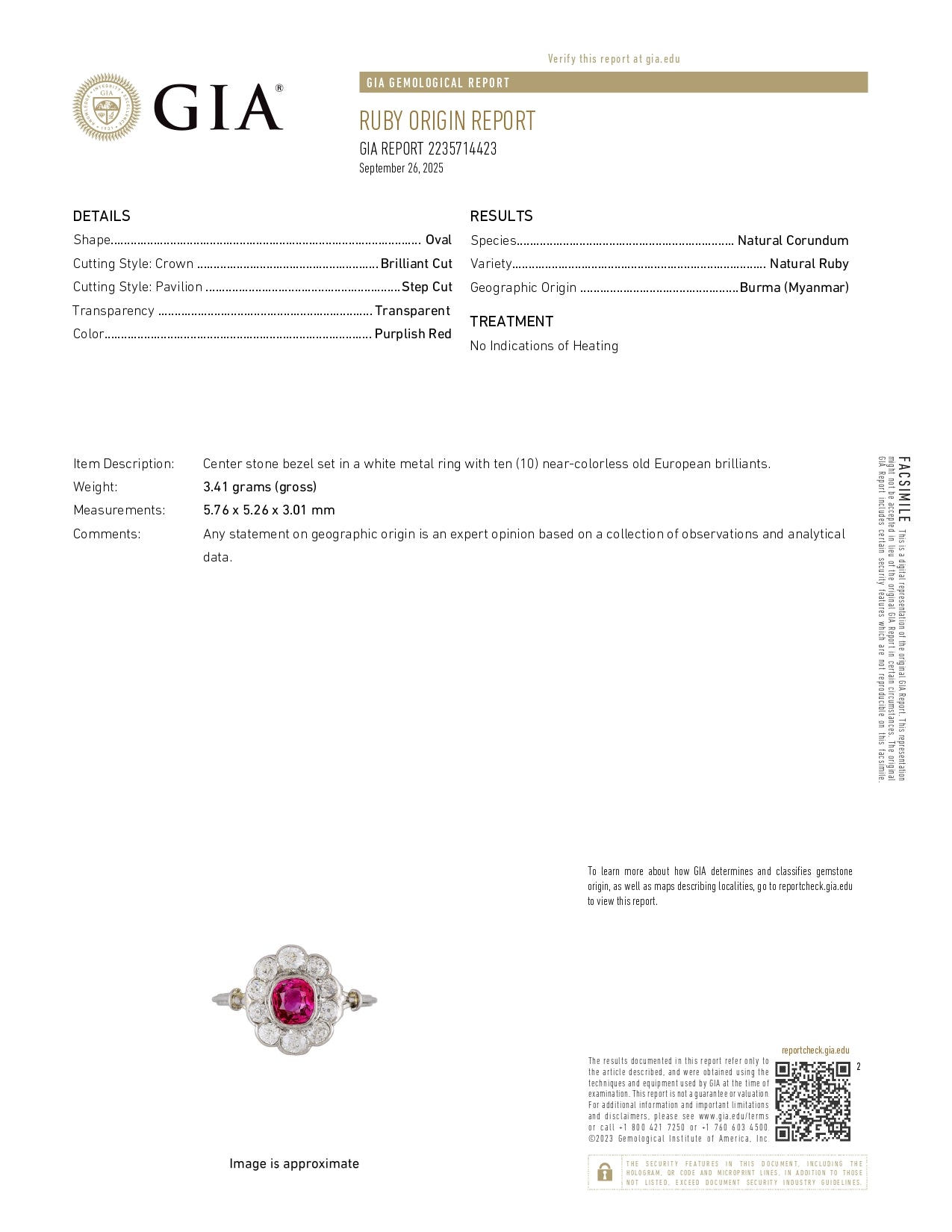 Antique 1.61ctw Ruby Diamond Halo Ring Platinum Size 8.25 GIA Engagement