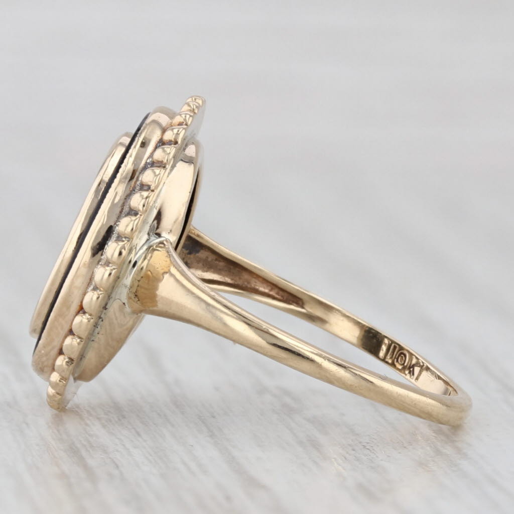 Light Gray Engravable Signet Ring 10k Yellow Gold Size 6.25 Black Glass