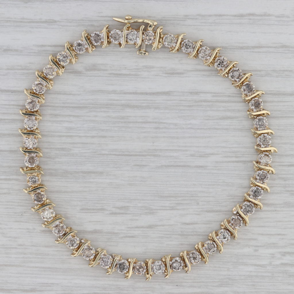 Gray 1.50ctw Diamond Tennis Bracelet 10k Yellow Gold 7.25"
