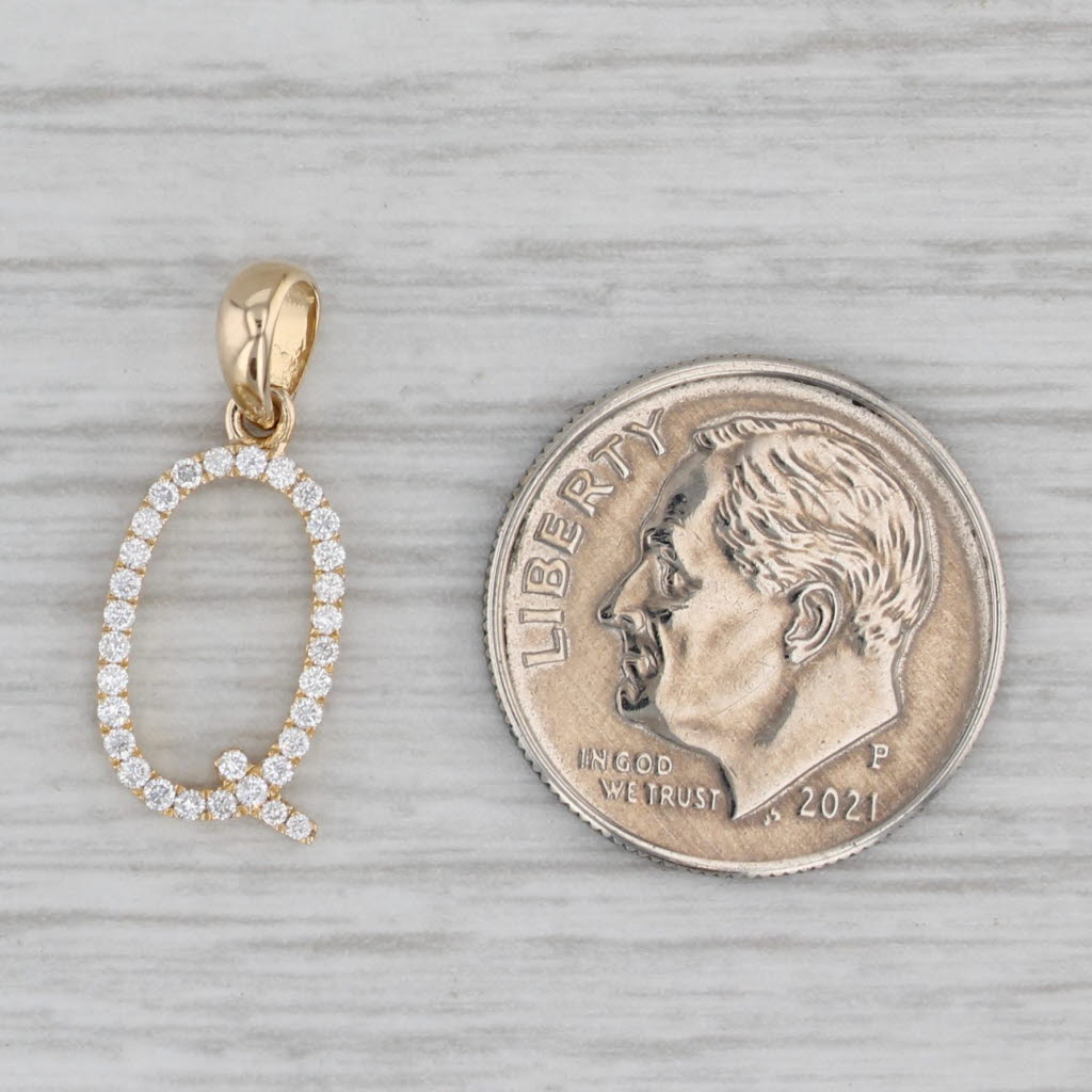 Gray New 0.12ctw Diamond Letter Initial "Q" Pendant 14k Yellow Gold