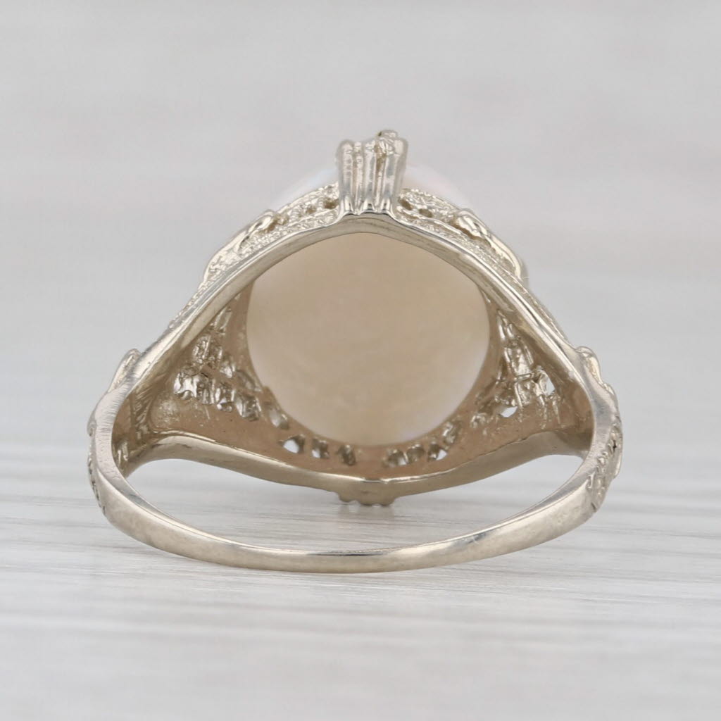Gray Vintage Oval Cabochon Opal Solitaire Filigree Ring 14k White Gold Size 7.25