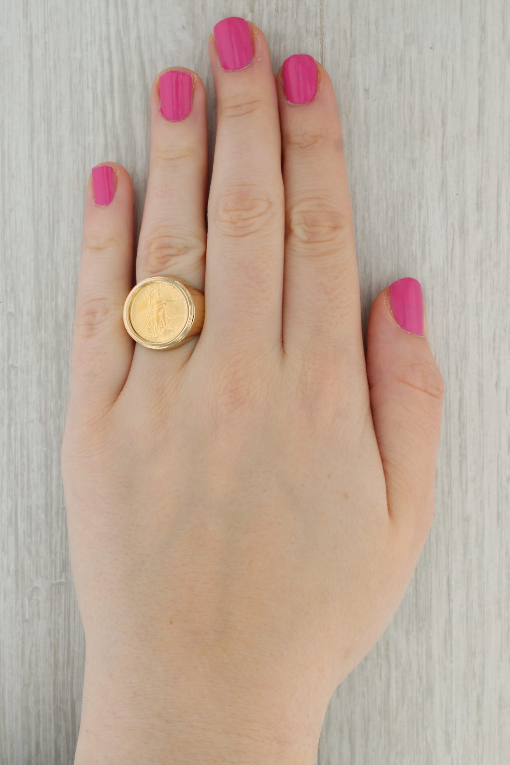 Dark Gray 1989 1/10ozt 5 Dollar American Eagle Coin Ring 14k 22k Yellow Gold Sz 8.75