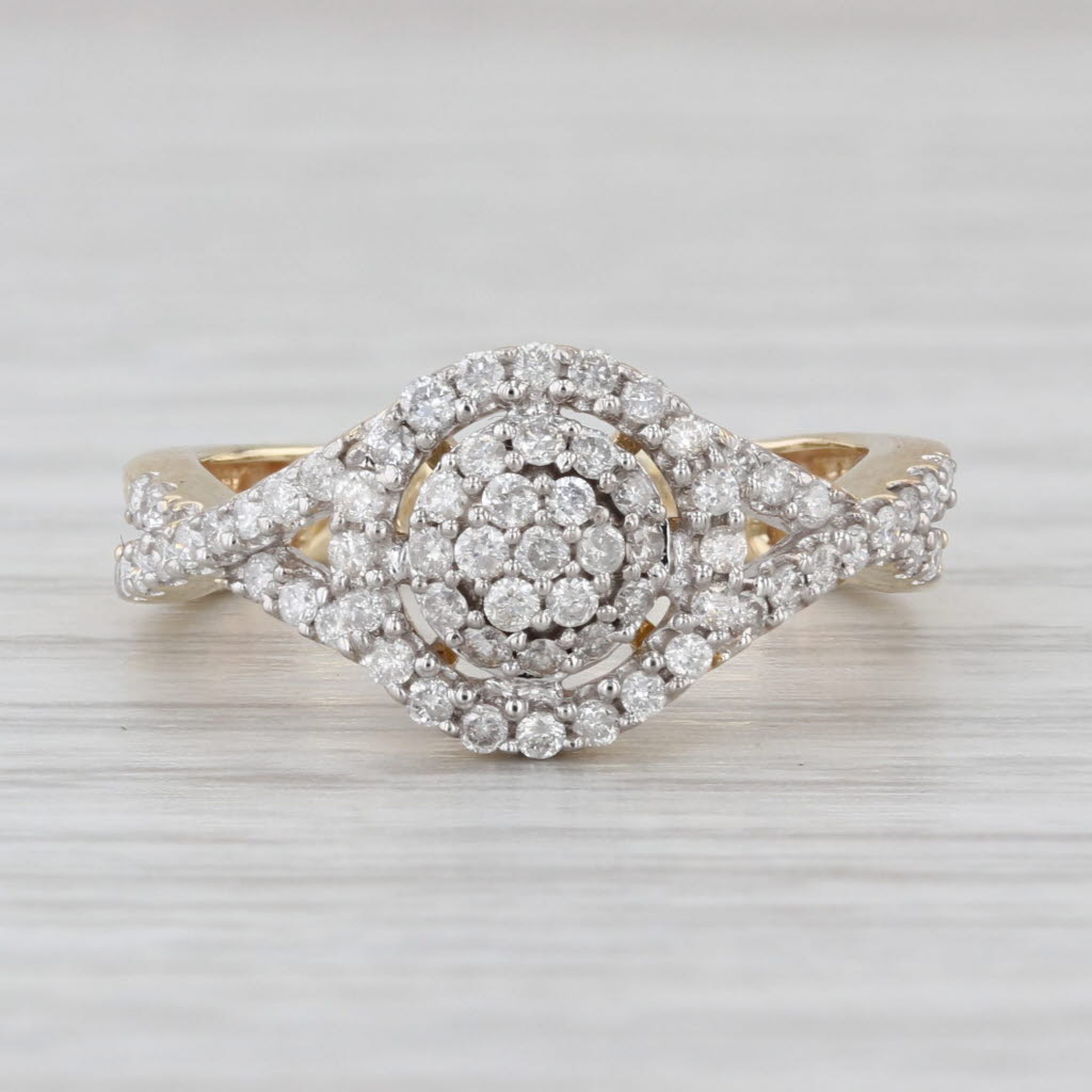 0.40ctw Diamond Cluster Halo Engagement Ring 10k Yellow Gold Size 7