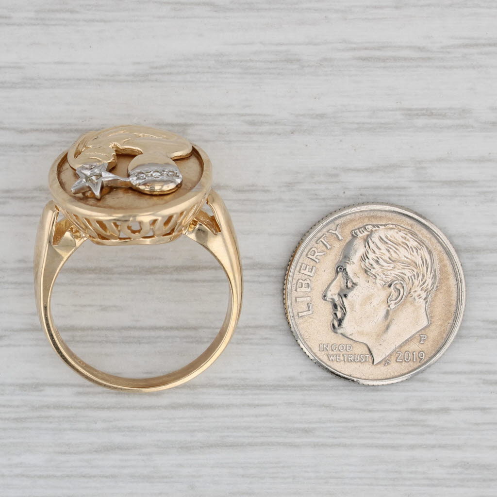 Gray Diamond Mother & Child Star Signet Ring 14k Yellow Gold Size 6.75