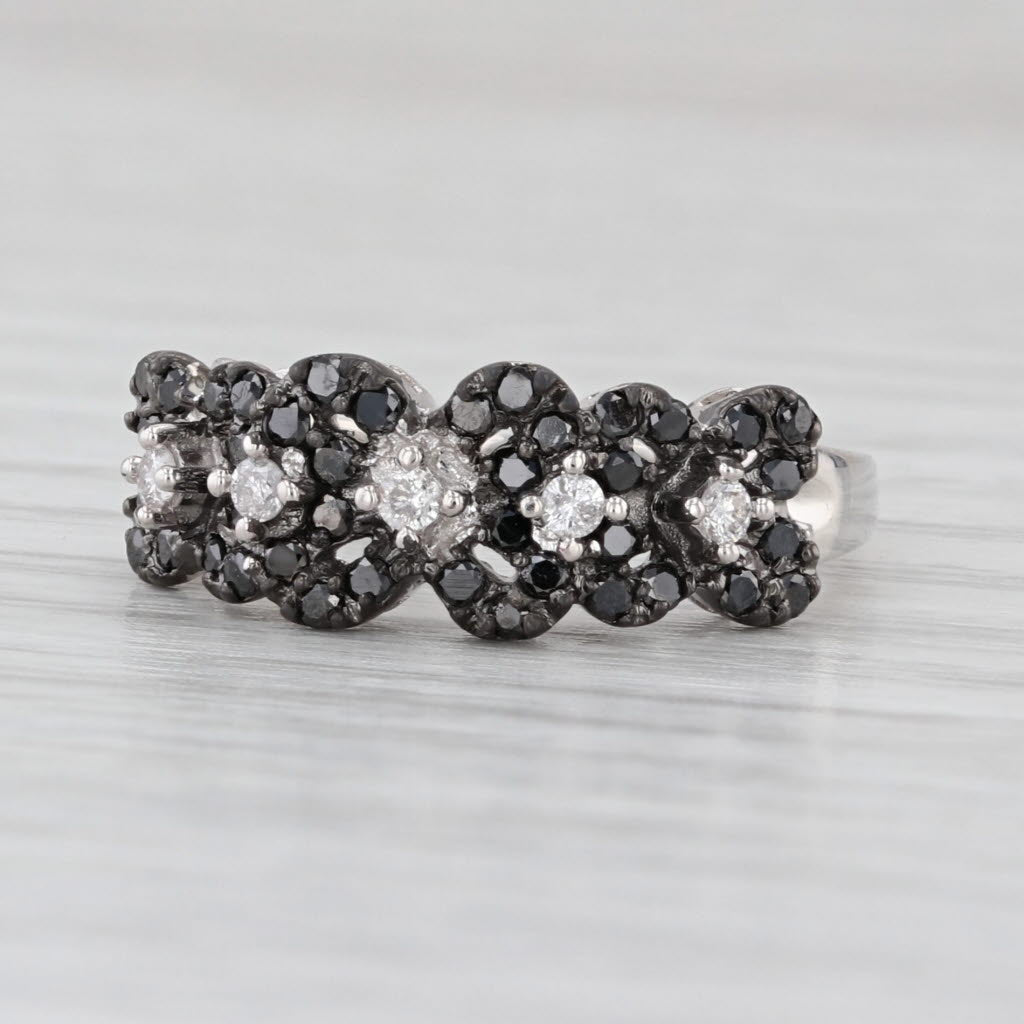 Black White Diamond Cluster Ring 14k White Gold Size 5.75