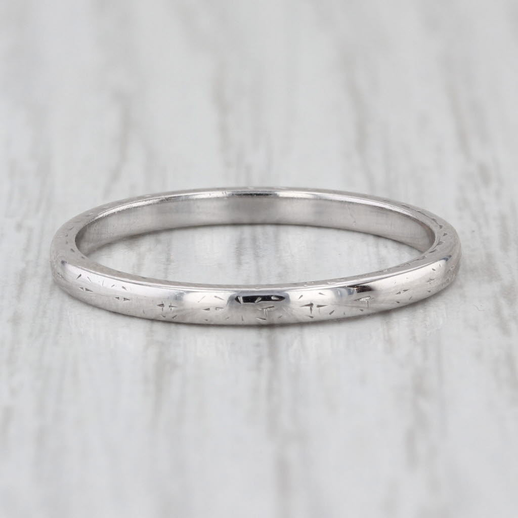 Wheat Etched Wedding Band 18k White Gold Size 8.5 Stackable Ring
