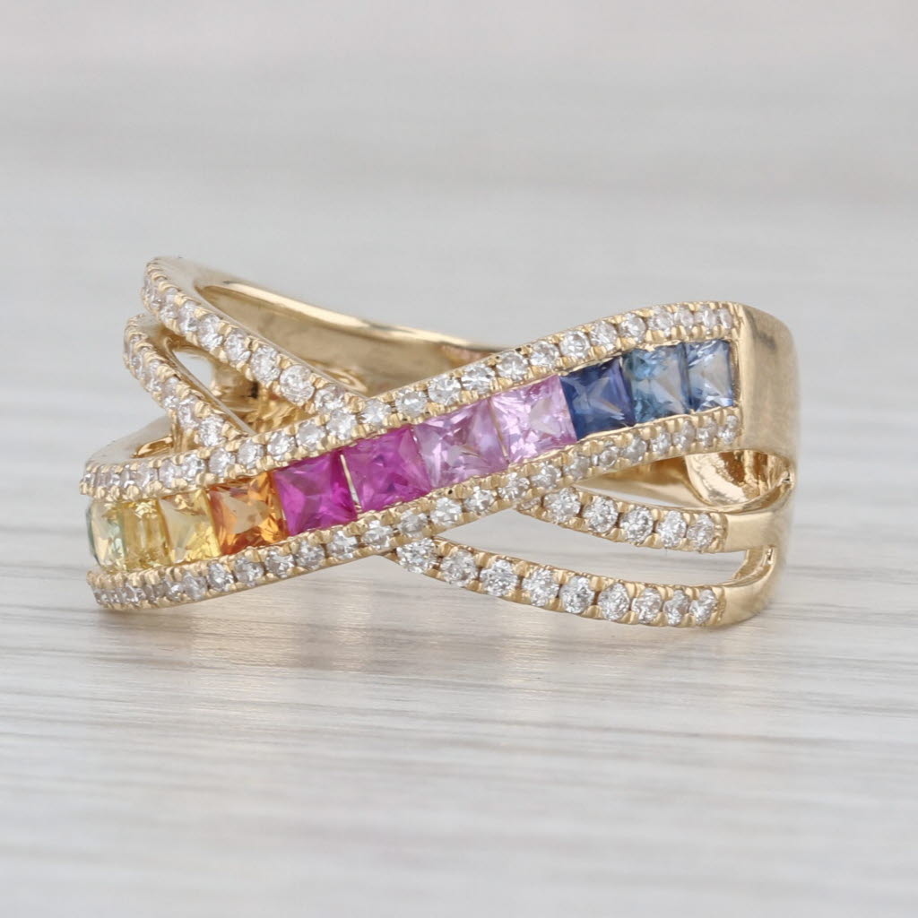 1.90ctw Multi-Color Sapphire Diamond Overlay Ring 14k Yellow Gold Size 8.5