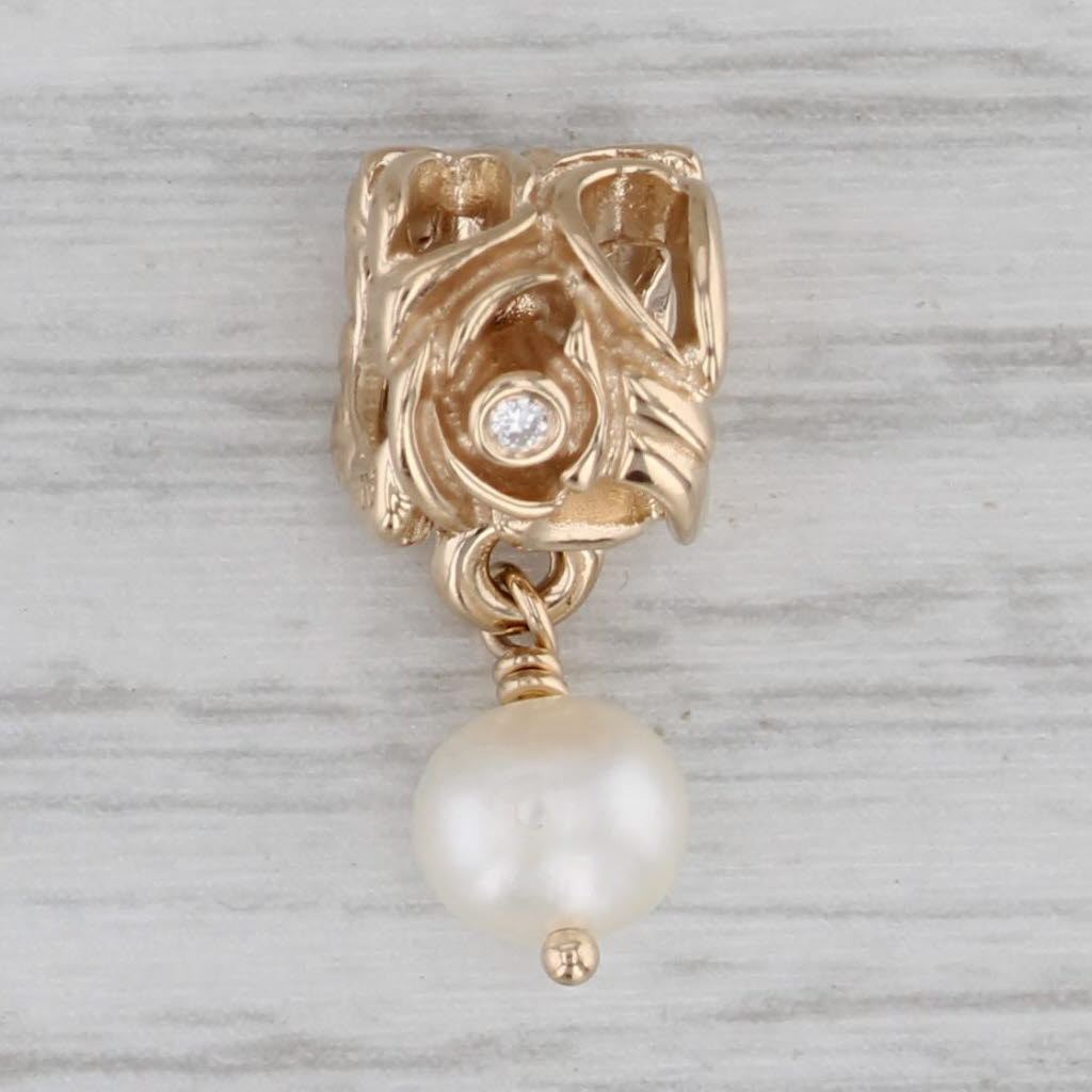 Gray Authentic Pandora Secret Pearl Dangle Charm 750460D 14k Gold Retired Bead
