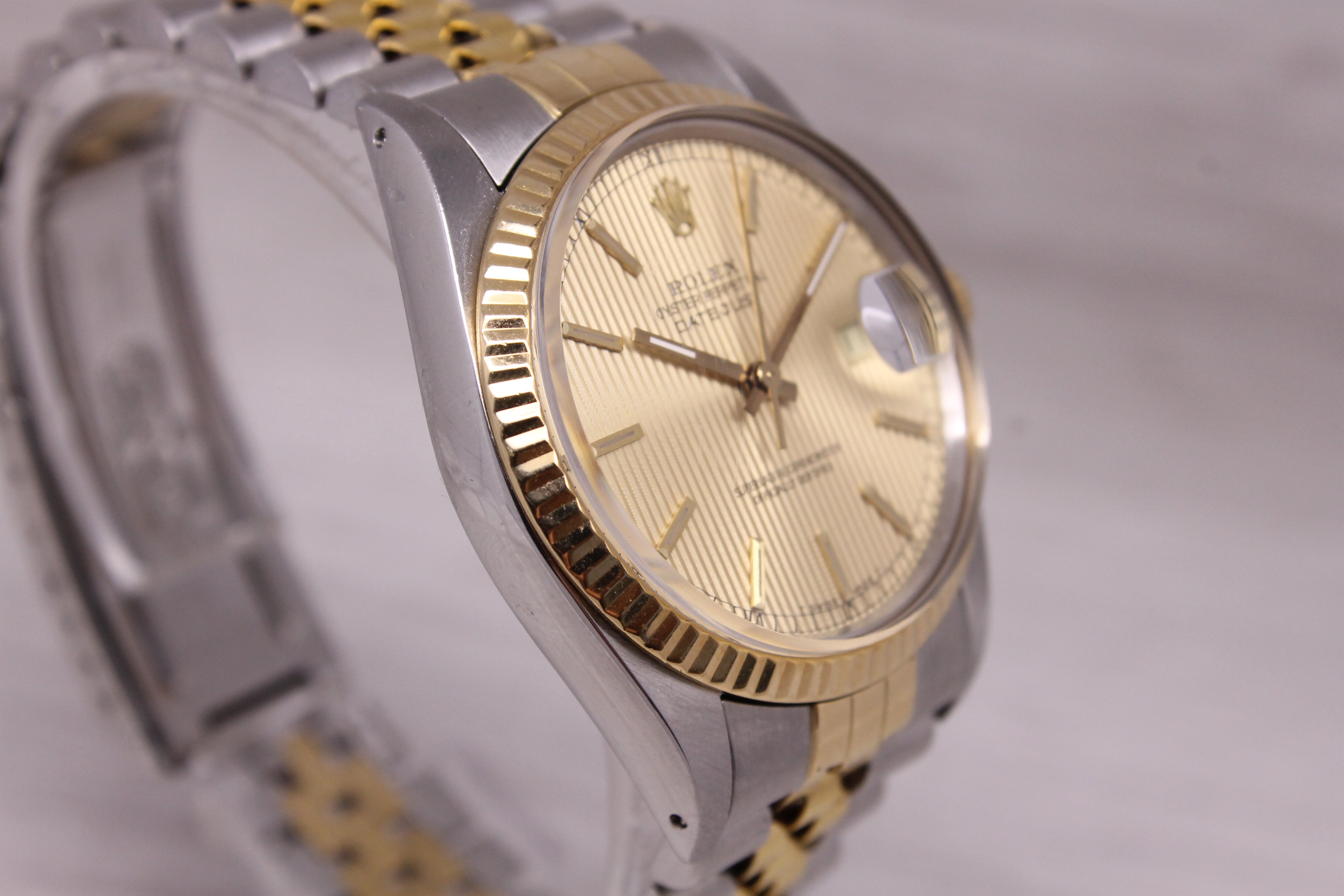 Vintage 1987 Rolex Datejust 16013 18k Steel Automatic Watch Tapestry Dial w Tag