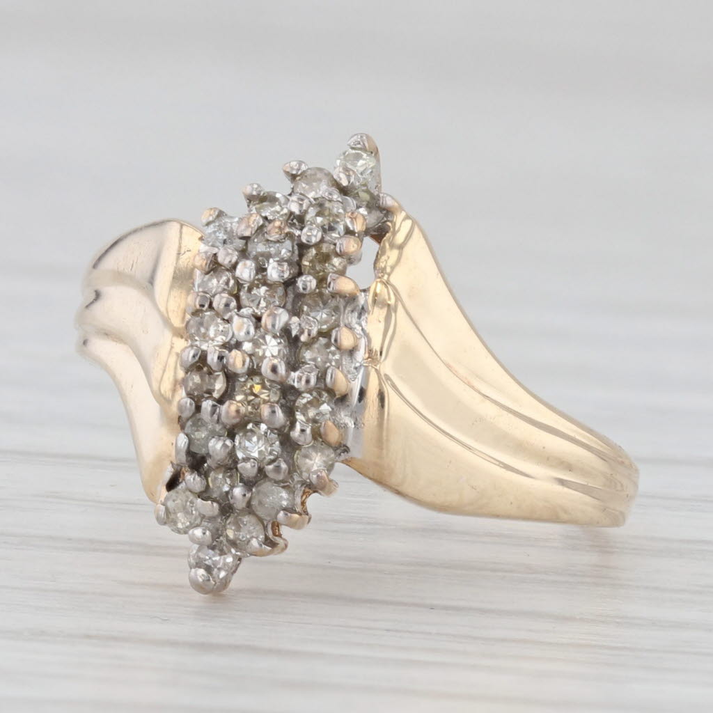 Light Gray 0.23ctw Diamond Cluster Bypass Ring 10k Yellow Gold Size 5.75