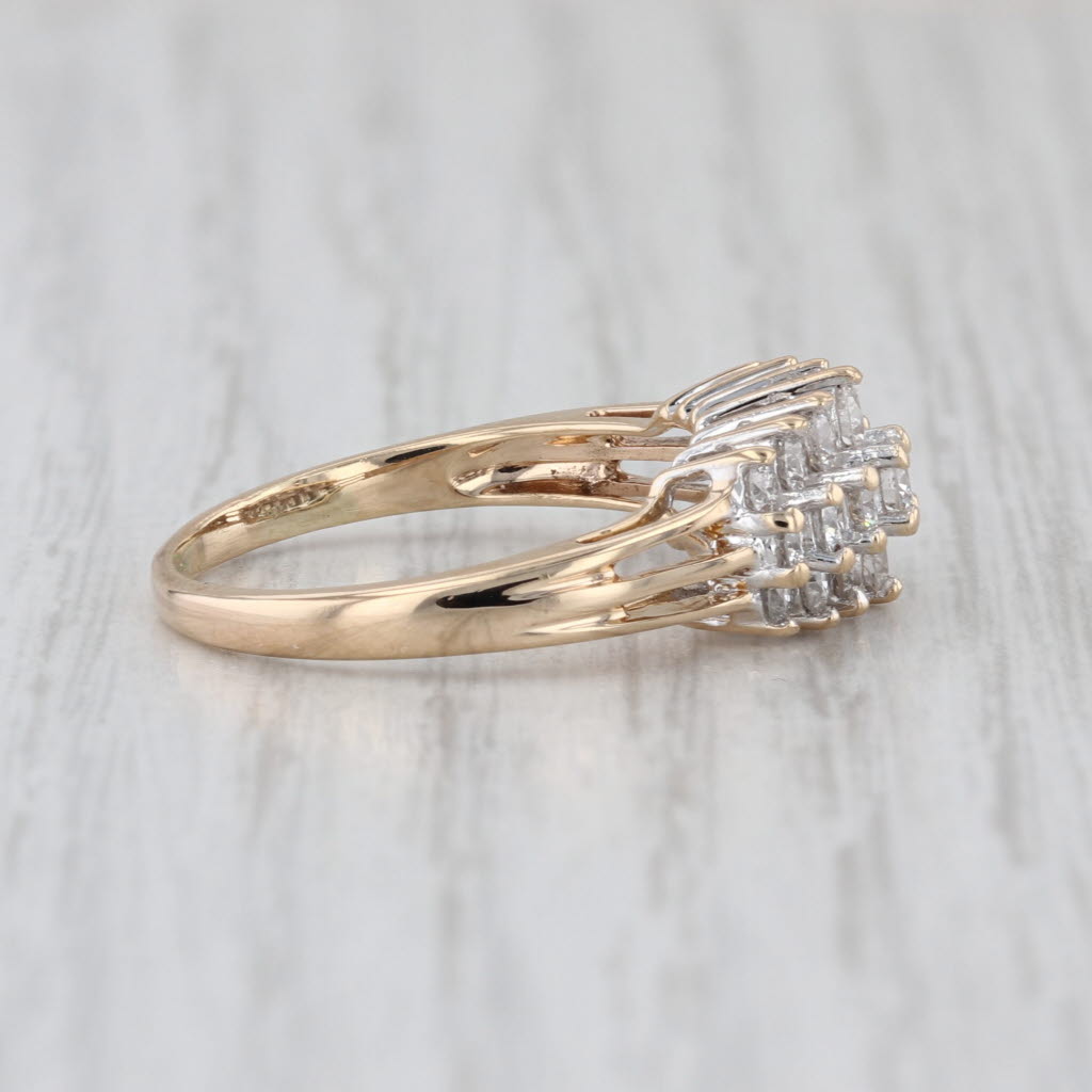 0.70ctw Diamond Cluster Rooftop Ring 14k Yellow Gold Size 6.75