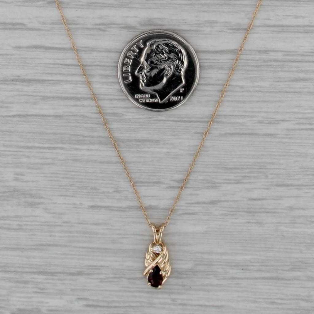 0.25ct Garnet Pendant Necklace 14k Yellow Gold 18" Rope Chain Diamond Accent
