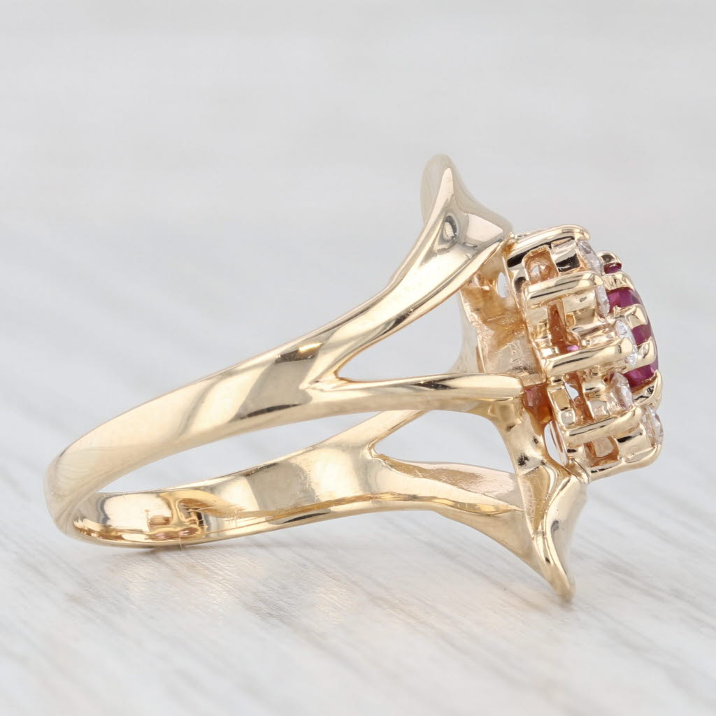 Light Gray 1.13ctw Rhodolite Garnet Diamond Halo Bypass Ring 14k Yellow Gold Size 8
