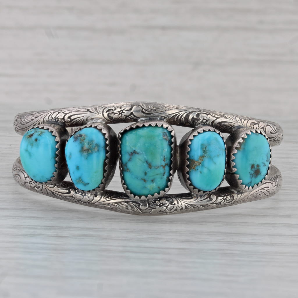 Gray Vintage Native American Turquoise Cuff Bracelet Sterling Silver 6.5"
