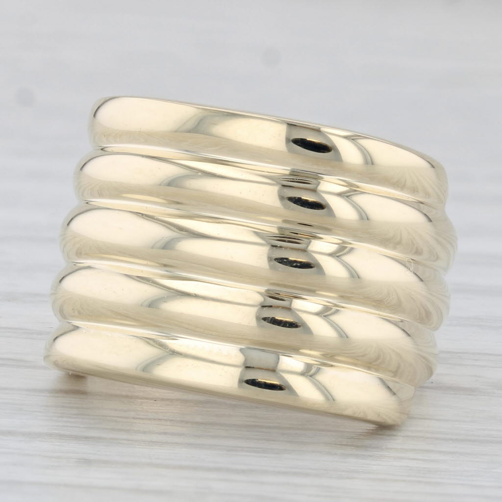 Light Gray Beveled Stacked Bands Statement Ring 14k Yellow Gold Size 6.5