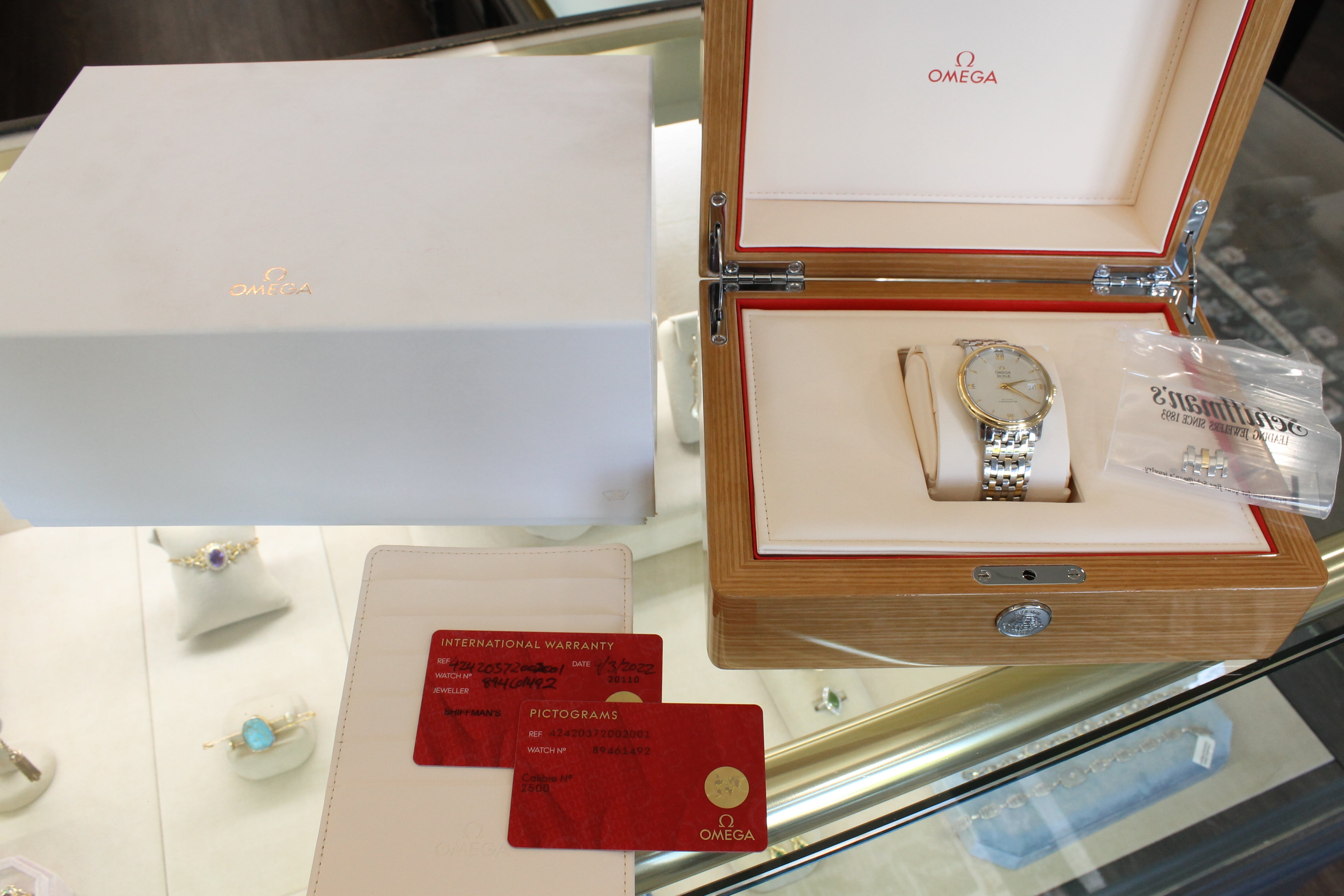 Omega DeVille Co-Axial 37mm Mens Steel 18k Gold Automatic Watch Bracelet Box Set