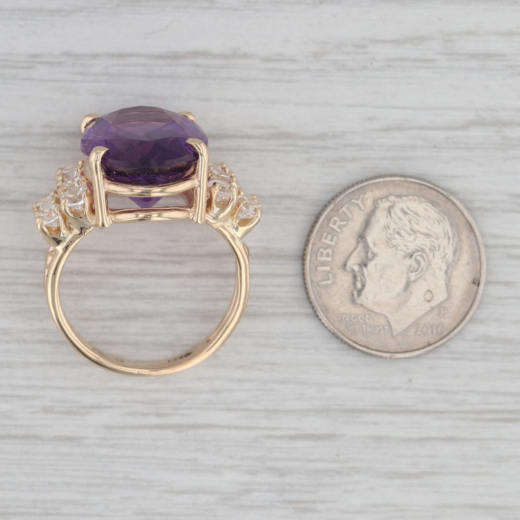 Gray 10.85ctw Oval Amethyst Cubic Zirconia Ring 14k Yellow Gold Size 6.25
