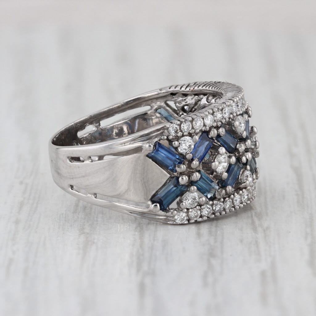 2.10ctw Blue Sapphire Diamond Ring 14k White Gold Size 8.5 Wide Band Cocktail