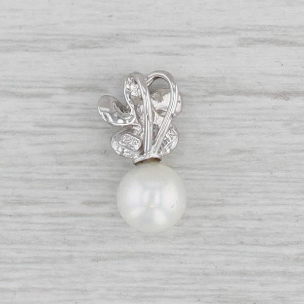 Cultured Pearl Diamond Flower Pendant 14k White Gold