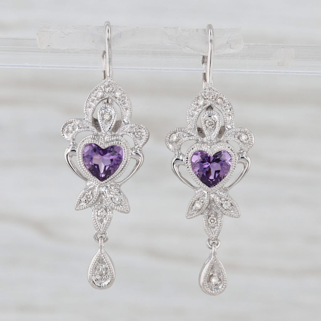 1ctw Amethyst Heart Dangle Earrings 14k White Gold Leverbacks