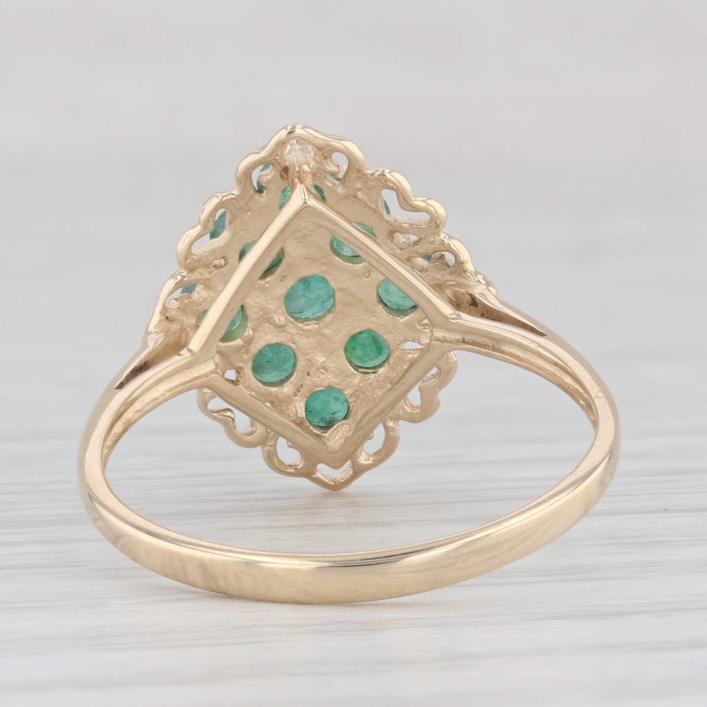 Light Gray 0.65ctw Emerald Cluster Ring 10k Yellow Gold Heart Halo Size 7