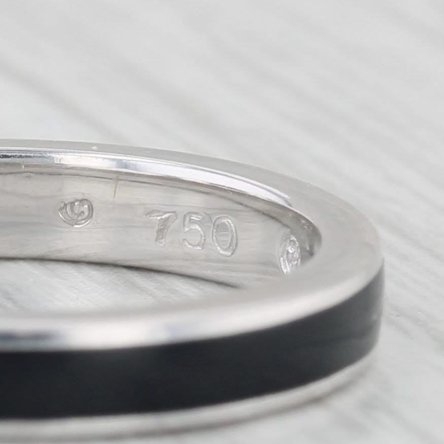 Light Gray Hidalgo Black Enamel Ring 18k White Gold Stackable Band Size 6.5