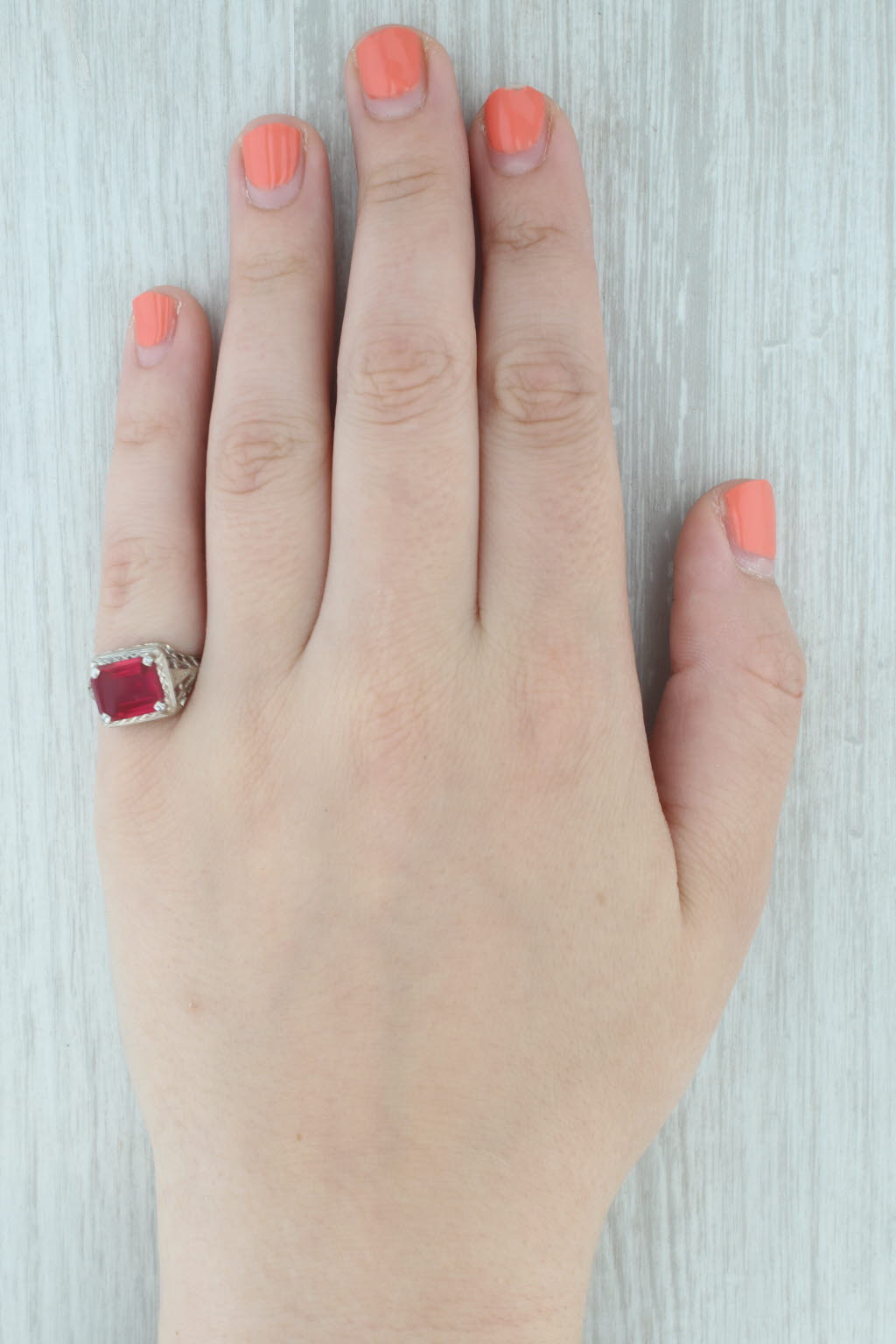 Gray Vintage 3.45ct Lab Created Ruby Solitaire Ring 14k White Gold Size 8