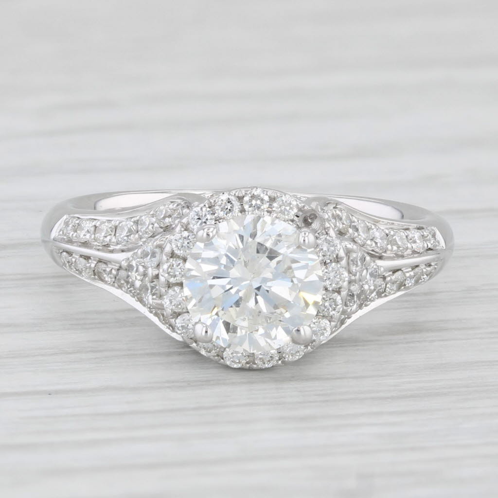 Light Gray 1.53ctw Round Diamond Halo Engagement Ring 14k White Gold Size 6 Demetrios